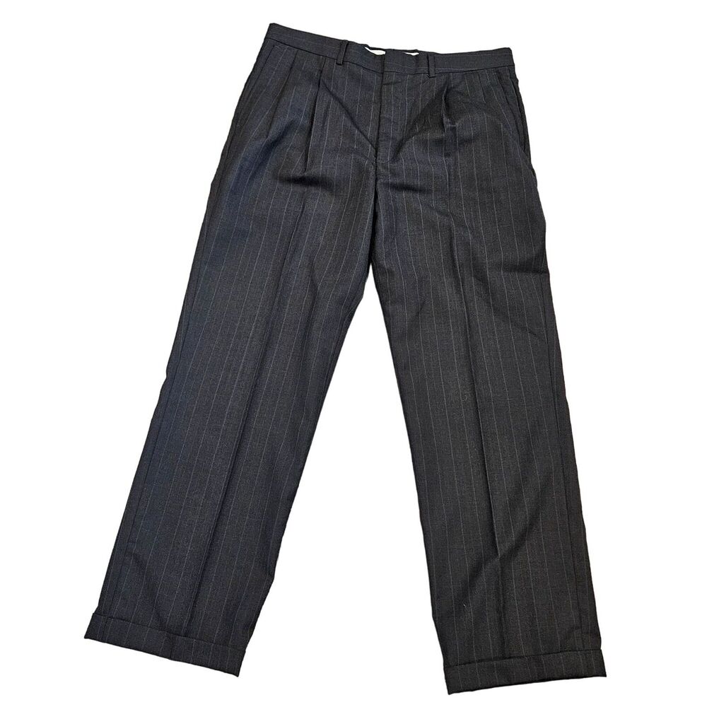 Towncraft Custom Fit Suits Men's Gray Striped Pleated Cuffed Pants Size 36X34